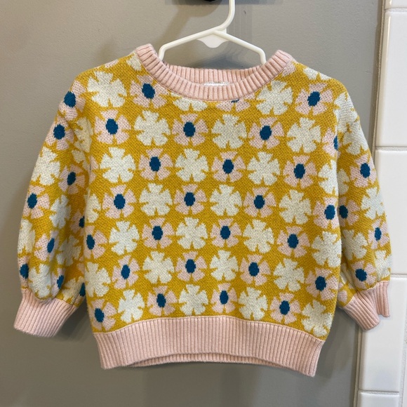 Hanna Andersson Other - Hanna Andersson Pink and Mustard Floral Knit Sweater / Size 85 cm (2T) / GUC